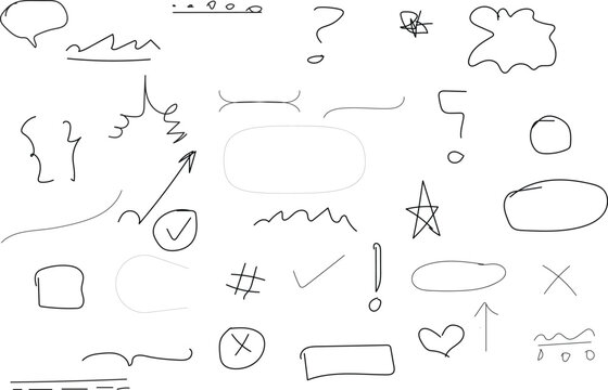 Hand Drawn Marker Elements Set with Arrows, doddles , Scribbles, and Symbols , collection of hand-drawn marker elements including brush lines, underlines, hearts, stars, crowns, vector illustrations

