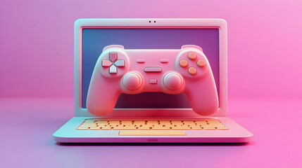 Pink Game Controller on a Pastel Pink Laptop