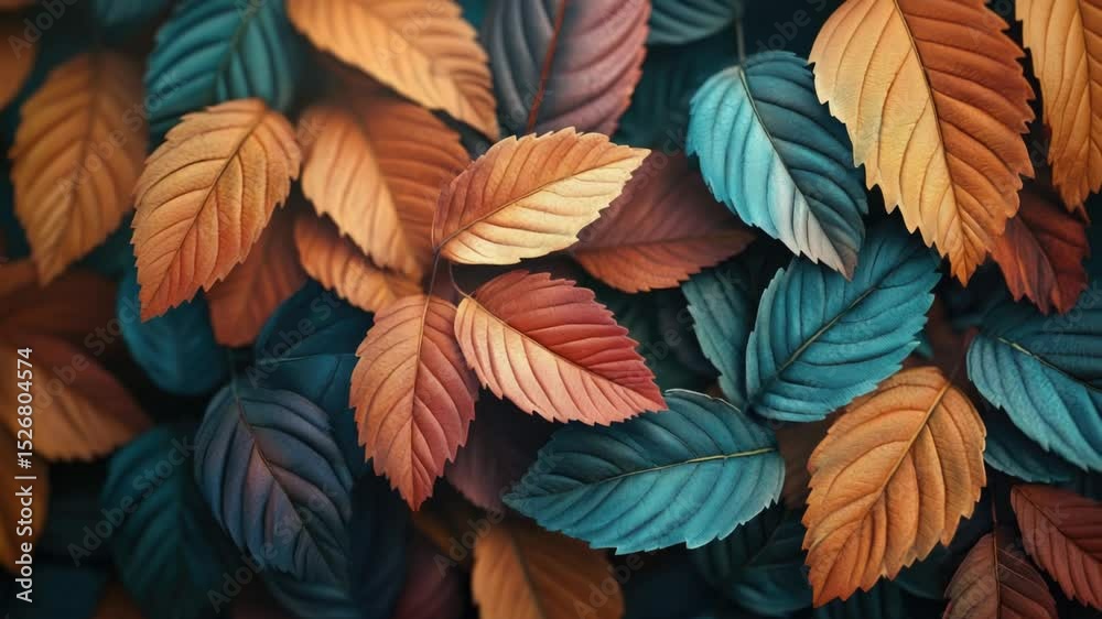Poster a detailed view of a collection of leaves, ideal for use in nature-themed projects and designs