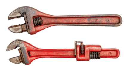 Two Vintage Red Adjustable Wrenches Isolated