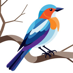 Obraz premium Colorful Bird Illustration-Vibrant Bird Perched on Branch-Modern Bird Art-Detailed Plumage Design-Blue Orange Purple Bird Image-Vector Bird Graphics-Nature Inspired Art