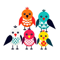Obraz premium Colorful Geometric Bird Illustration-Whimsical Bird Art Print-Cute Bird Graphic Design-Modern Bird Motif-Bright and Cheerful Bird Pattern-Stylish Avian Decor