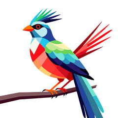 Fototapeta premium Colorful Geometric Bird Illustration-Modern Graphic Design-Abstract Bird Art-Unique Bird on Branch-Bright Bird Image-Digital Art Bird Design