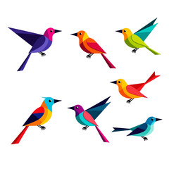 Obraz premium Colorful Geometric Birds Illustration - Abstract Bird Art Design - Vibrant Bird Graphics for Creative Projects - Bird Clipart Collection with Modern Style