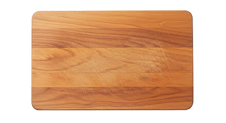 Rectangular wooden chopping board with textured surface for kitchen use isolated on a transparent background