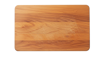 Rectangular wooden chopping board with textured surface for kitchen use isolated on a transparent background