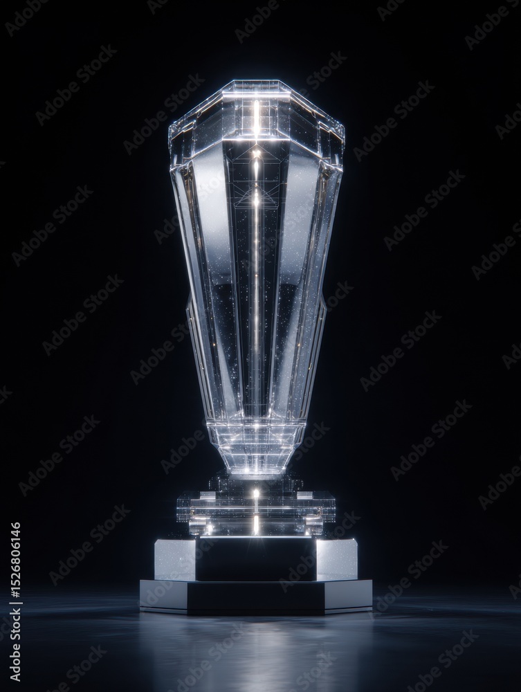Poster holographic formation of a championship trophy from bracket light in a minimal setting