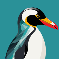Naklejka premium Geometric Penguin Illustration-Modern Bird Art-Colorful Wildlife Design-Abstract Animal Portrait-Unique Penguin Artwork-Eye-Catching Wall Decor-Penguin Lover Gift