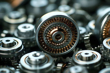 Intricate arrangement of metallic gears showcasing precision engineering and craftsmanship