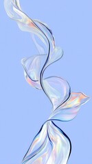 Obraz premium Iridescent ribbon swirling against soft blue background, creating mesmerizing color spectrum and graceful movement