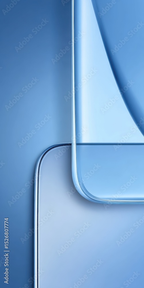 Poster blue curved forms interweaving, generating dimensional depth through minimalist abstract design, lig
