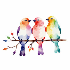 Watercolor Birds on a Branch Painting- Colorful Bird Art Print- Cute Bird Illustration for Home Decor- Whimsical Bird Design- Bird Lover Gift Idea