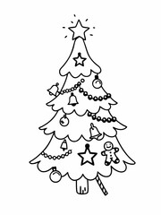 Adorable Christmas Tree Coloring Page Festive Holiday Illustration