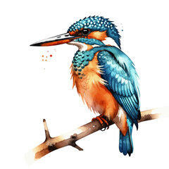 Watercolor Kingfisher Bird Art- Beautiful Illustration of a Colorful Kingfisher Perched on a Branch- Detailed Nature Artwork- Avian Illustration- Bird Lover Gift