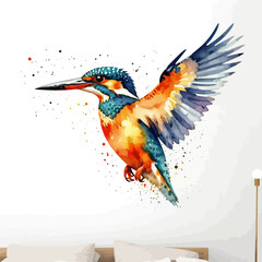 Watercolor Kingfisher Painting-Beautiful Bird Art Print-Colorful Avian Illustration-Nature Inspired Home Decor-Vibrant Wildlife Artwork-Modern Wall Art-Kingfisher in Flight