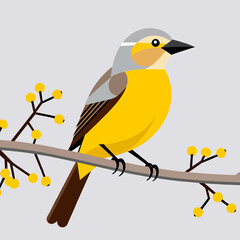 Yellow Bird on Branch Illustration-Cute Yellow Bird Art Print-Modern Bird Wall Decor-Stylized Bird Graphic Design-Minimalist Nature Art