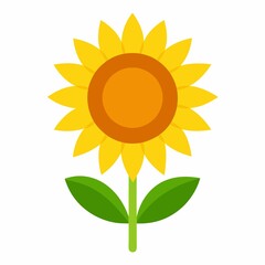 Fototapeta premium Simple and Cheerful Sunflower Illustration with Yellow Petals and Green Leaves on a White Background
