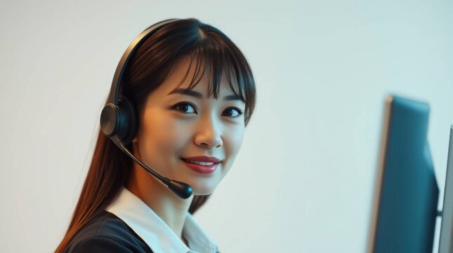 Smiling Asian Customer Service Representative with Headset