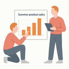 Flat Style Bar Chart Presentation with Two Business People Illustration