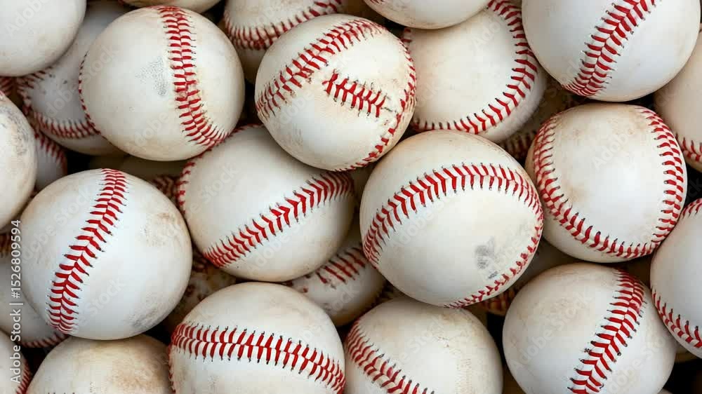 Poster a pile of baseballs stacked on top of each other