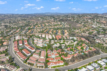 Aerial view of condonium and apartment in Carlsbad, North County San Diego, California, USA.