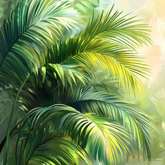 Areca palm illustration painting leaves.