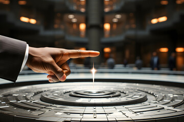 Hands interact with a luminous orb in a futuristic, technology-focused setting