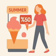 Flat Design Summer Sale Promotion with Ice Cream and Walking Girl