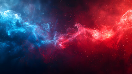 USA Independence Day, abstract red blue shiny background, dissipating smoke, horizontal banner, copy space, free space for text