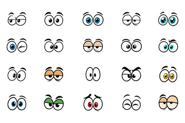 Cartoon eyes expression set, funny comic character emotion collection, vector illustration