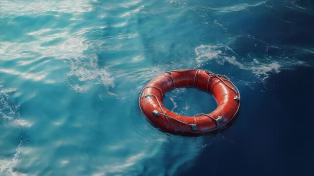 A life preserver floats in the middle of a calm body of water, ready for use