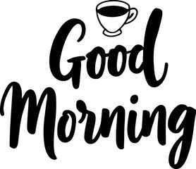 Good morning coffee cup silhouette isolated on white background.