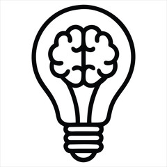Brain inside light bulb icon isolated on white background