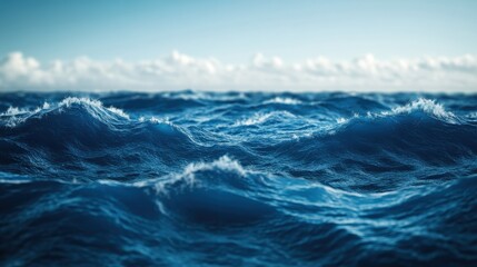 Deep blue ocean waves and sky in a panoramic view with blurred edges , wave, horizon, wave