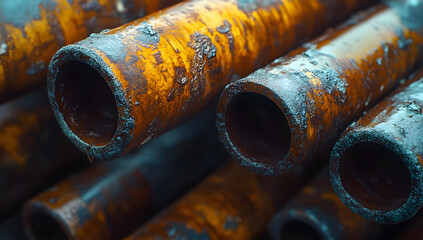 Aged polypropylene plumbing pipes affected by rust, limescale, and sludge buildup.