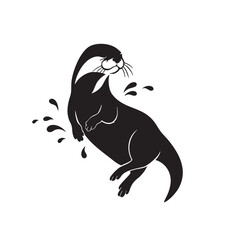 Playful Otter Silhouette Aquatic Mammal Illustration