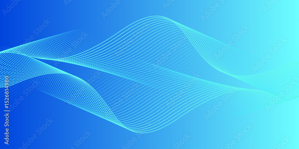 Wall mural abstract glowing wave lines on dark blue background. dynamic wave pattern. modern flowing wavy lines