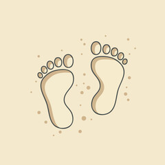 Baby footprints vector illustration in soft beige tones with scattered dots background for newborn and childhood themes 