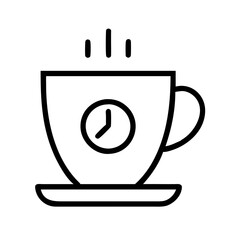 Coffee cup icon illustration with steam and clock for beverage and time concepts
