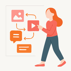 Flat Illustration Workflow Process Woman Presentation Explanation Diagram Concept