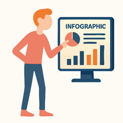 Flat Style Presentation Board with Statistics Graphic Data and Human Illustration