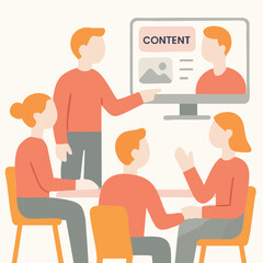 Flat Illustration Team Meeting Online Conference in Corporate Office