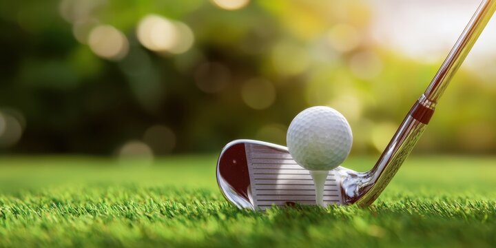 The golfer's club poised for the perfect swing at sunset.