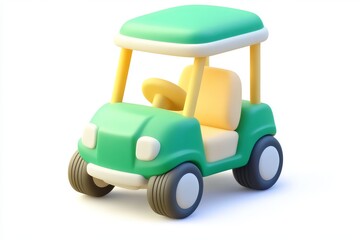 Fototapeta premium 3D cartoon forest green and cream golf cart icon in ultra high definition isometric view with rich details on white background