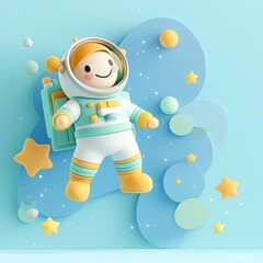 Joyful astronaut kid 3d render of cute space explorer
