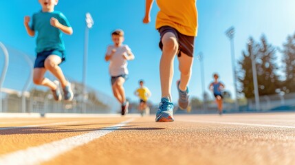 Kids running on track, youth sports competition