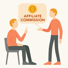 Minimalist Flat Illustration of Affiliate Commission Discussion Between Two People