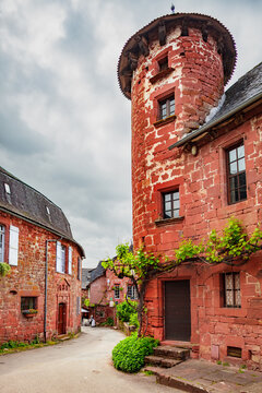 Collonges-la-Rouge, listed in Les Plus Beaux Villages de France, Most Beautiful Villages in France, red sandstone village, picturesque narrow alleys and stone houses, France, Correze, Dordogne valley