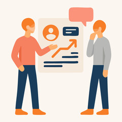 Flat Style Two People Discussing Business Growth Chart in Office Setting Illustration