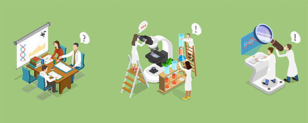 3D Isometric Flat Vector Illustration of Medical Laboratory, Theoretical Phase Of Medical Research
